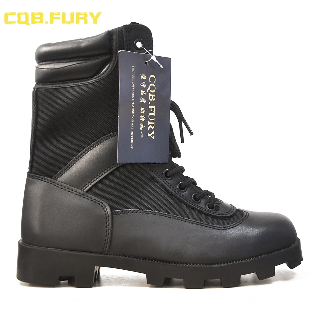 CQB.FURY Black Leather Breathable Training Tactical Hiking Boots With Zipper 38-46