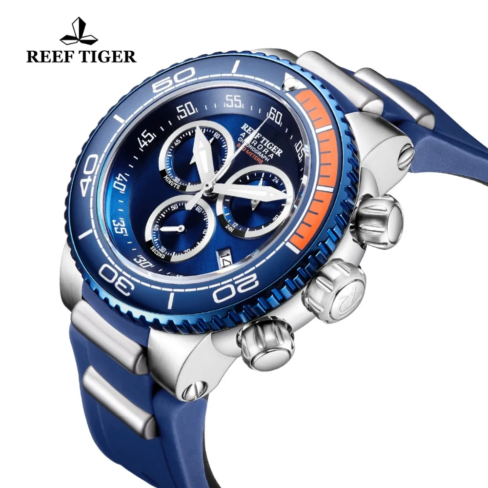 Reef Tiger/RT Luxury Blue Sport Watches Mens Water Resistant Stainless Steel Fashion Military Watches Relogio Masculino RGA3168