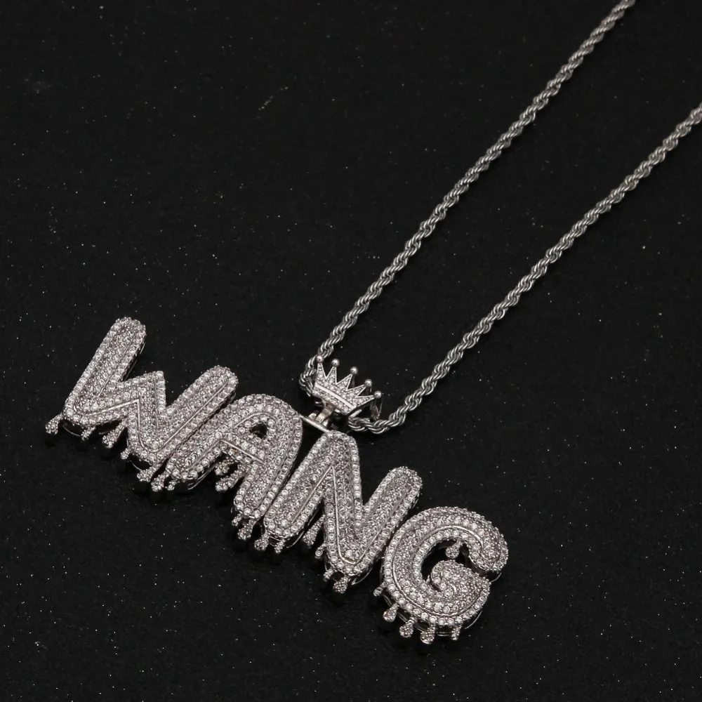 THE HIPHOP KING Custom Crown Water Drop Letters collana con ciondolo Full Iced Cubic Zirconia gioielli Hip Hop personalizzati da uomo