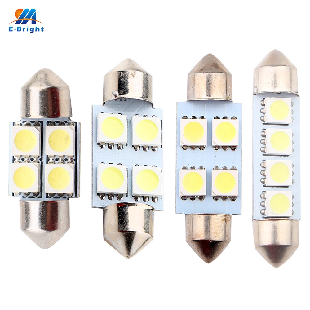 10PCS White C5W 5050 4LEDs 31mm 36mm 39mm 41mm Festoon Dome LED Auto Bulbs 4 SMD Car Lights Roof Bulbs