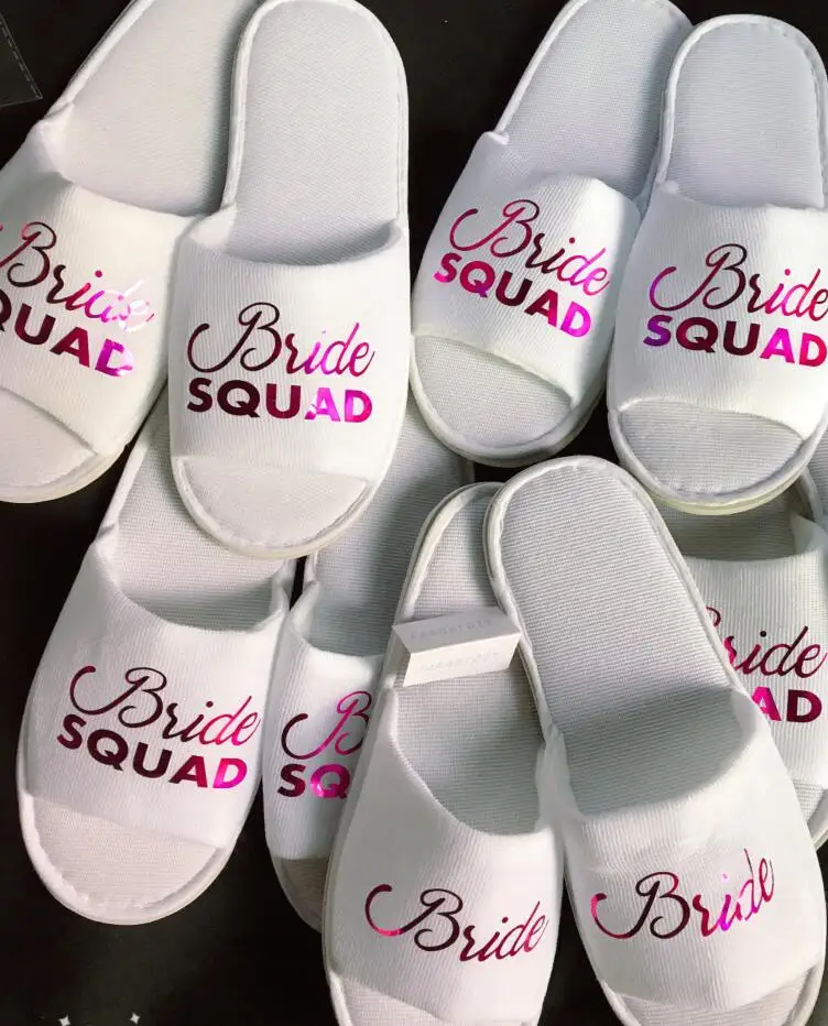 

personalize hot pink team bride squad wedding bridesmaid spa soft open toe slippers hen night Bachelorette party favors gifts