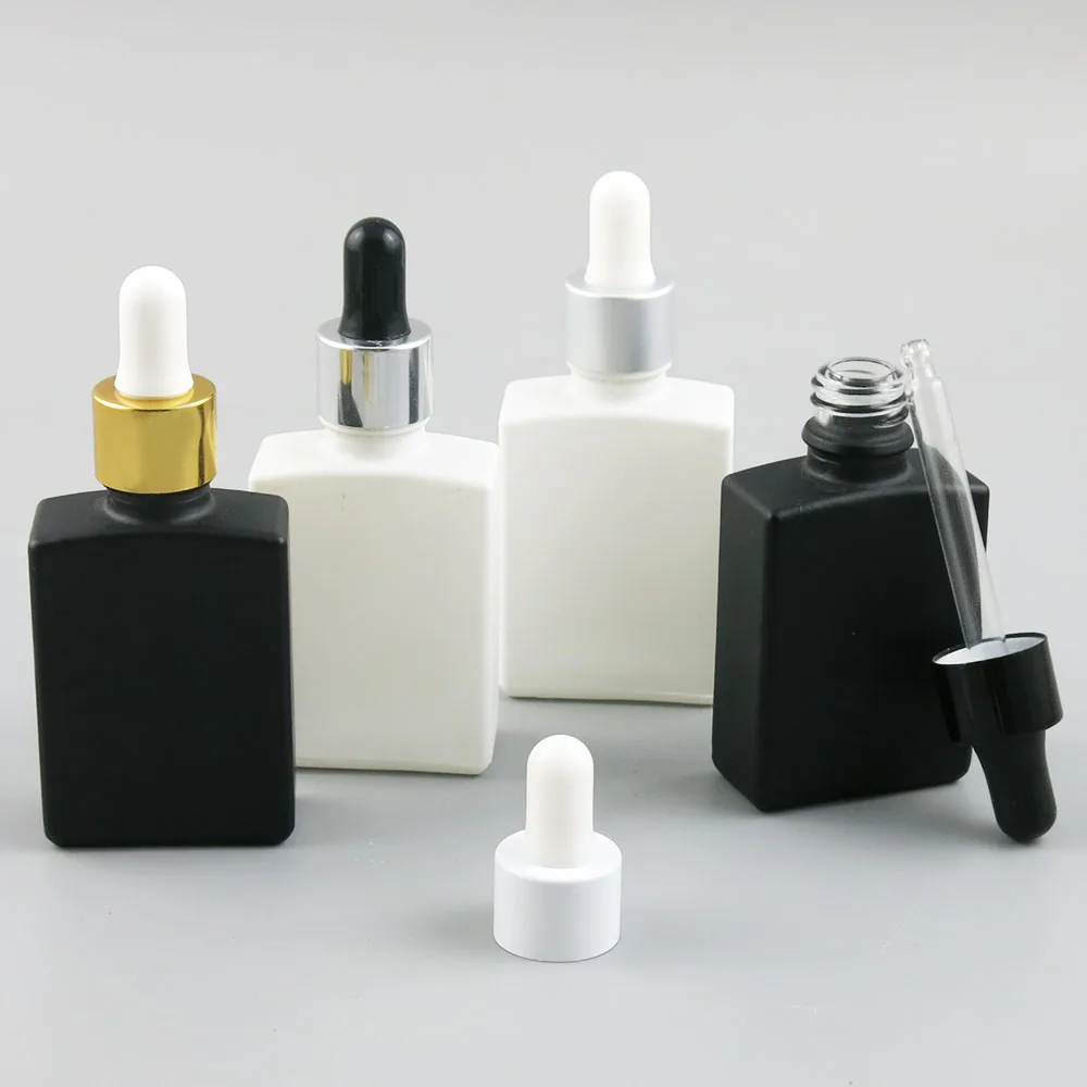 

10 x 30ml Travel Black White Glass Perfum Bottle Square Bottles with Dropper Essential Oil Chemical Perfume Atomizer Container