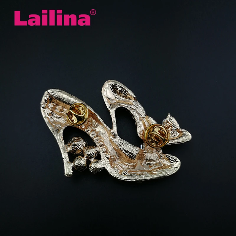 50pcs/lot Women's Elegant High-heel Shoes Rhinestone Brooches Pin Tuxedo Accessories