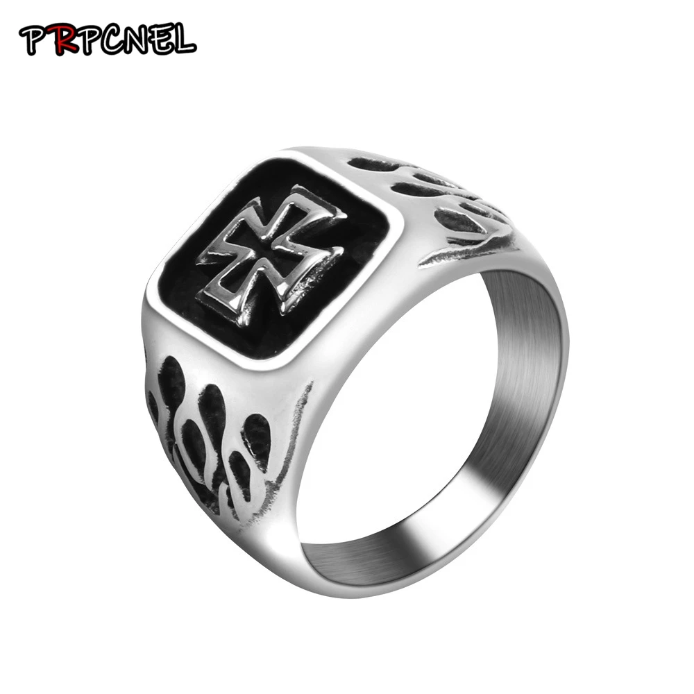 Silver color stainless steel Armor Shield Knight Templar Crusade Cross Ring Medieval Signet Retro Vintage US Size 7 to 14 size