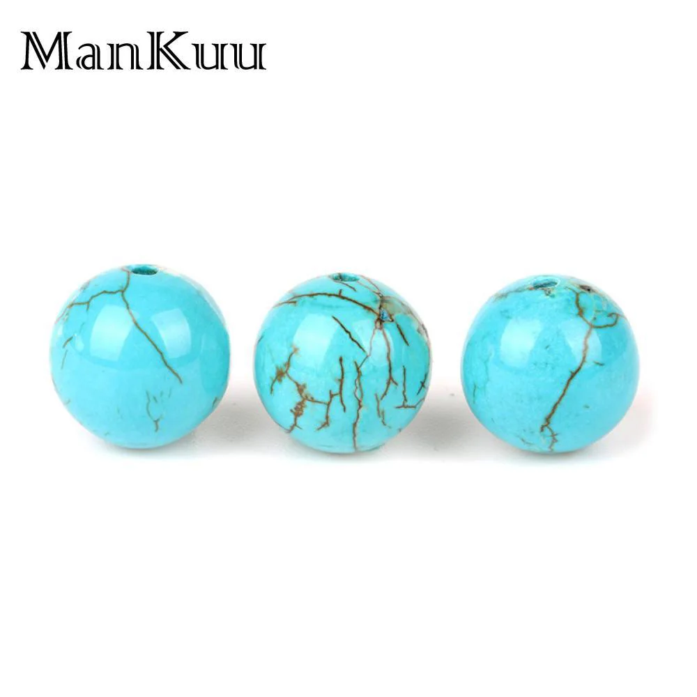 ManKuu 10pcs 6mm-20mm Round Blue Green Stabilized Turquoise Beads Wholesale Stone For DIY Jewelry Making