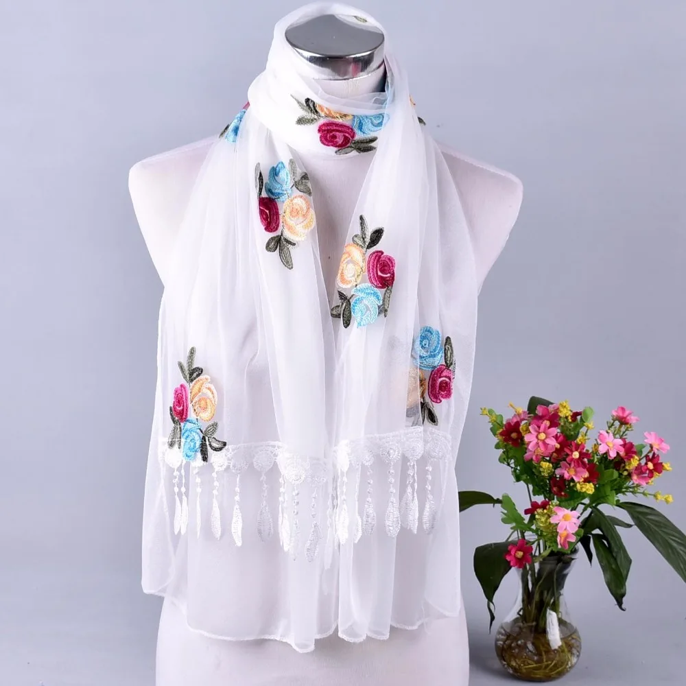 Bufanda de organza para mujer, chal largo con hojas y flores, alta calidad, hijab elegante, primavera y otoño