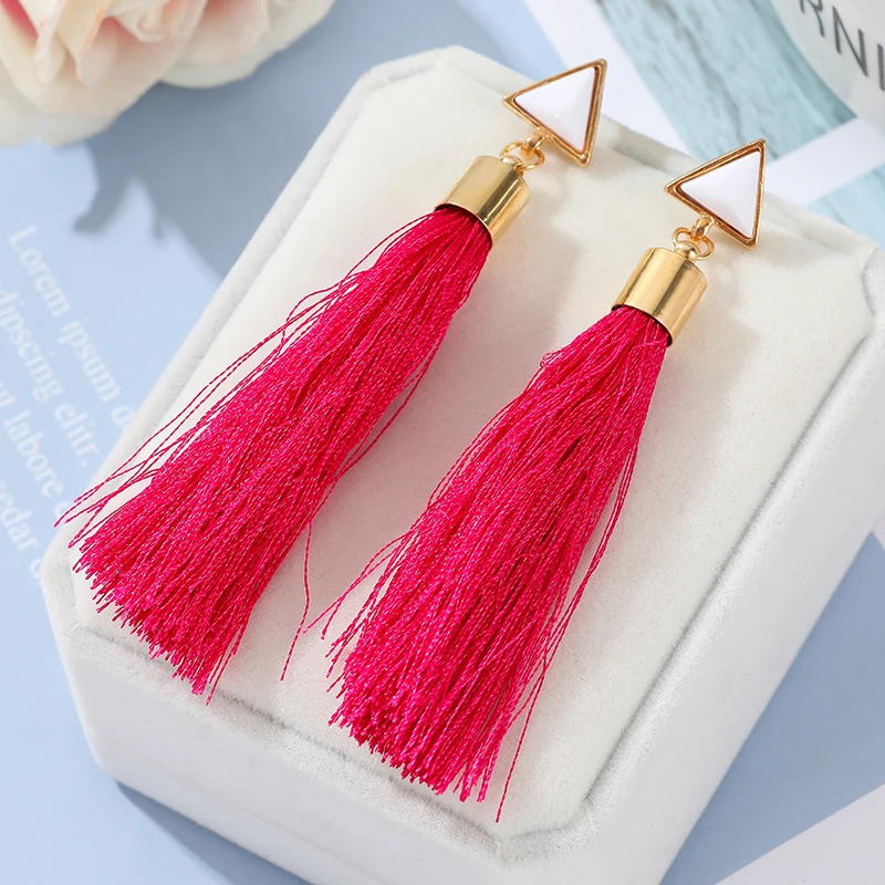 New Fashion Boho Tassel Earrings 8 Colors Women Elegant Long Dangle Drop Earrings Jewelry Vintage Hyperbole Accessories