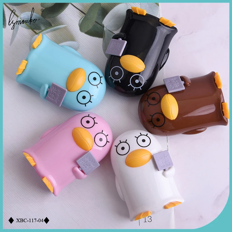 Lymouko New Design Cute Penguin Duck with Mirror Container Contact Lenses Box for Kit Women Girl Gift Contact Lens Case