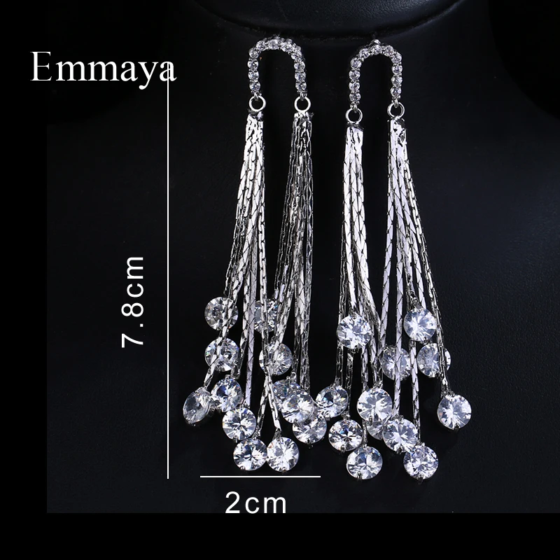 Emmaya Brand Elegance Tassels AAA Cubic Zircon White Gold Color Originality Earrings For Women Wedding Birthday Jewelry Gift