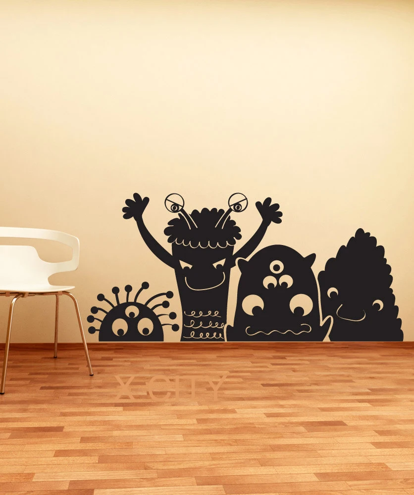 Large Silly Monster Friendly Aliens Dream Cartoon Wall Decals Vinyl Sticker Funny Nursery Decor Kids Children Room Mural Stencil