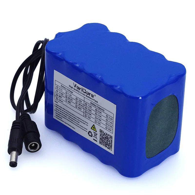 VariCore 12V 10Ah 18650 ليثيوم خط الطول بطارية حزمة 12.6V 10000mAh مع BMS مجلس حماية الدائرة DC 5.5*2.1 مللي متر + 1A شاحن