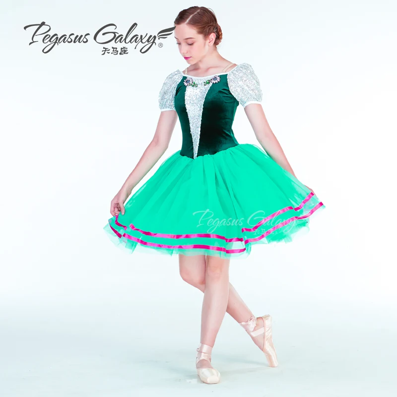 Cô gái Nhung Cơ Thể Màu Xanh Giselle Váy Nữ Ballet Khiêu Vũ Trang Phục Tutu Dress Adult Coppelia Ballerina Váy Ba Lê Váy B-6366