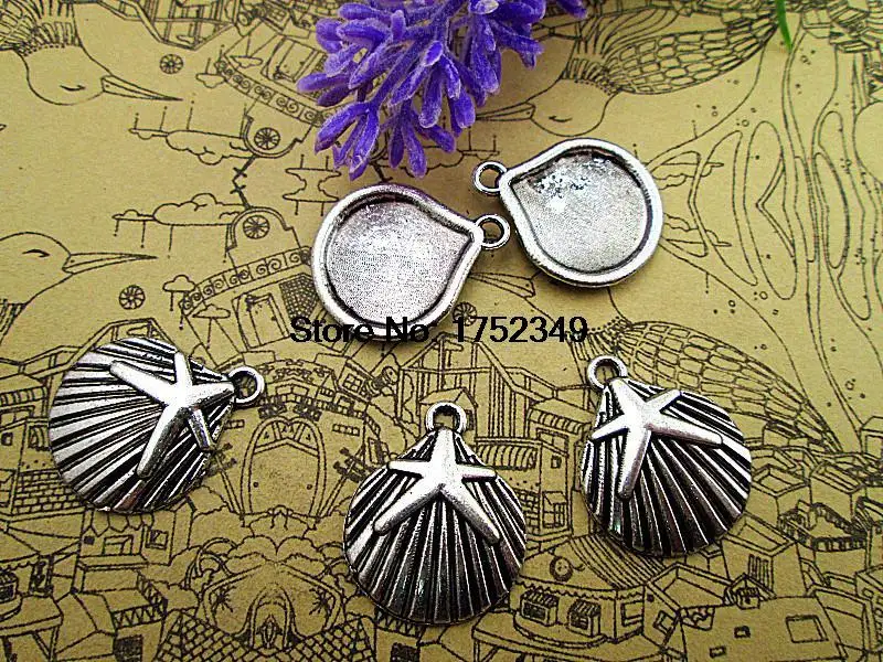 15pcs-- Starfish Charms , Antique silver tone Ocean Shell Charm pendants 18x22mm