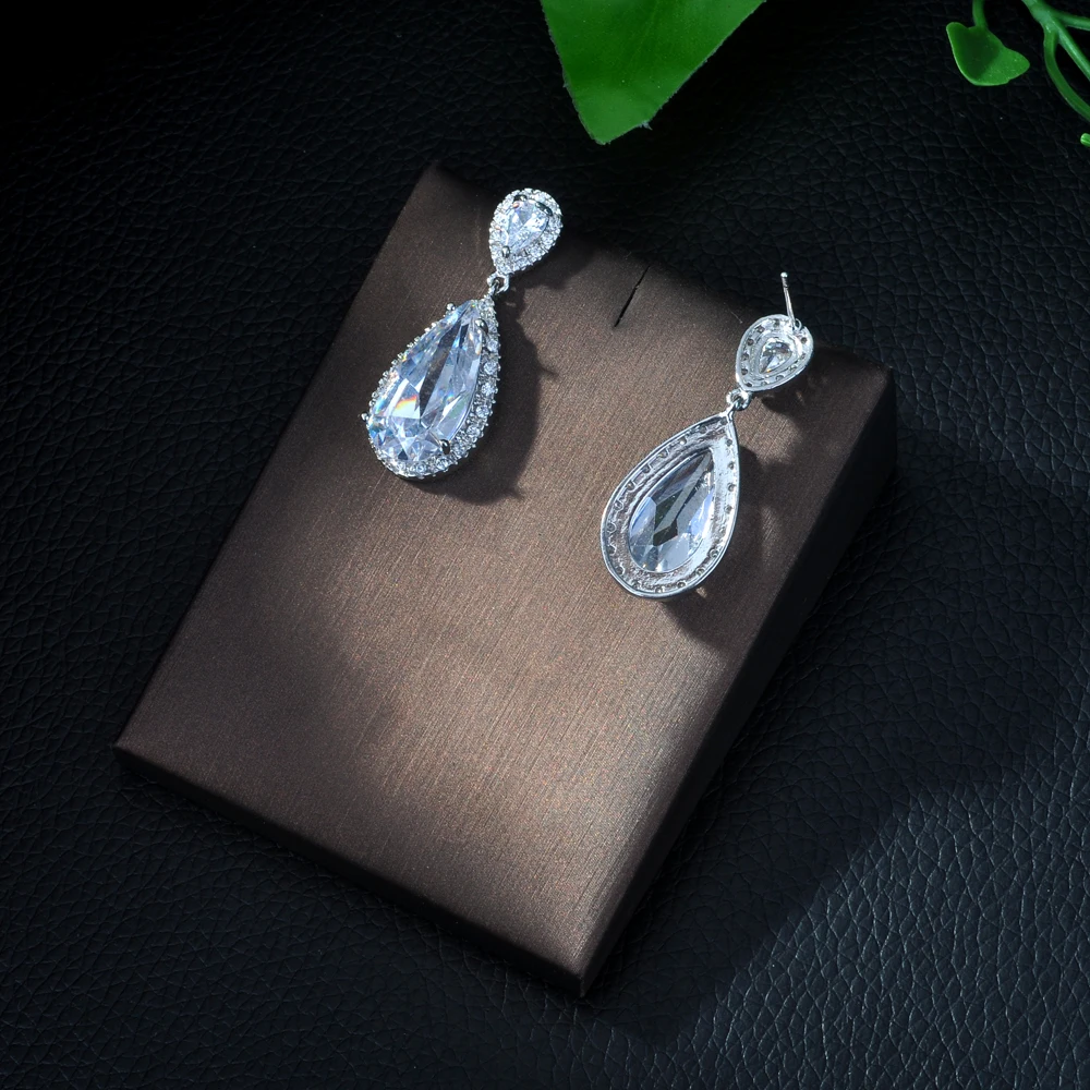 HIBRIDE High Quality Water Drop Shape Cubic Zircon Earrings ,White Gold Color Earrings For Bride Gifts Fashion Design E-22