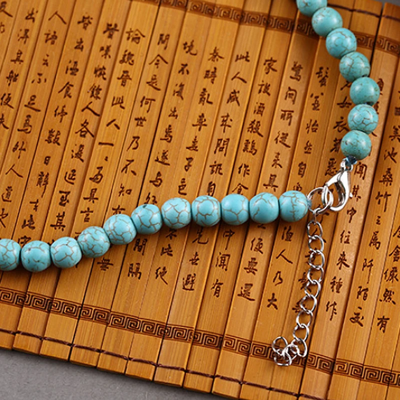 tiki tentacles natural turquoise necklace women Personality turquoise Beaded necklace fashion long necklace jewelry