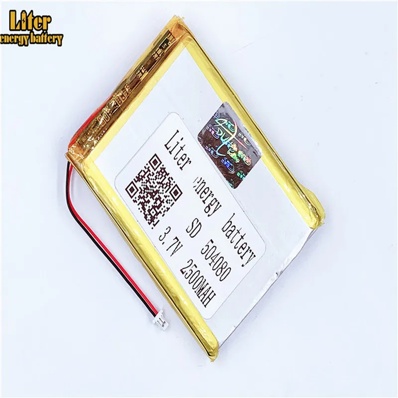 1.0MM 2pin connector Li-po Battery 3.7V 504080 2500mah e-books GPS PDA Lithium Polymer Li-Po Rechargeable Battery