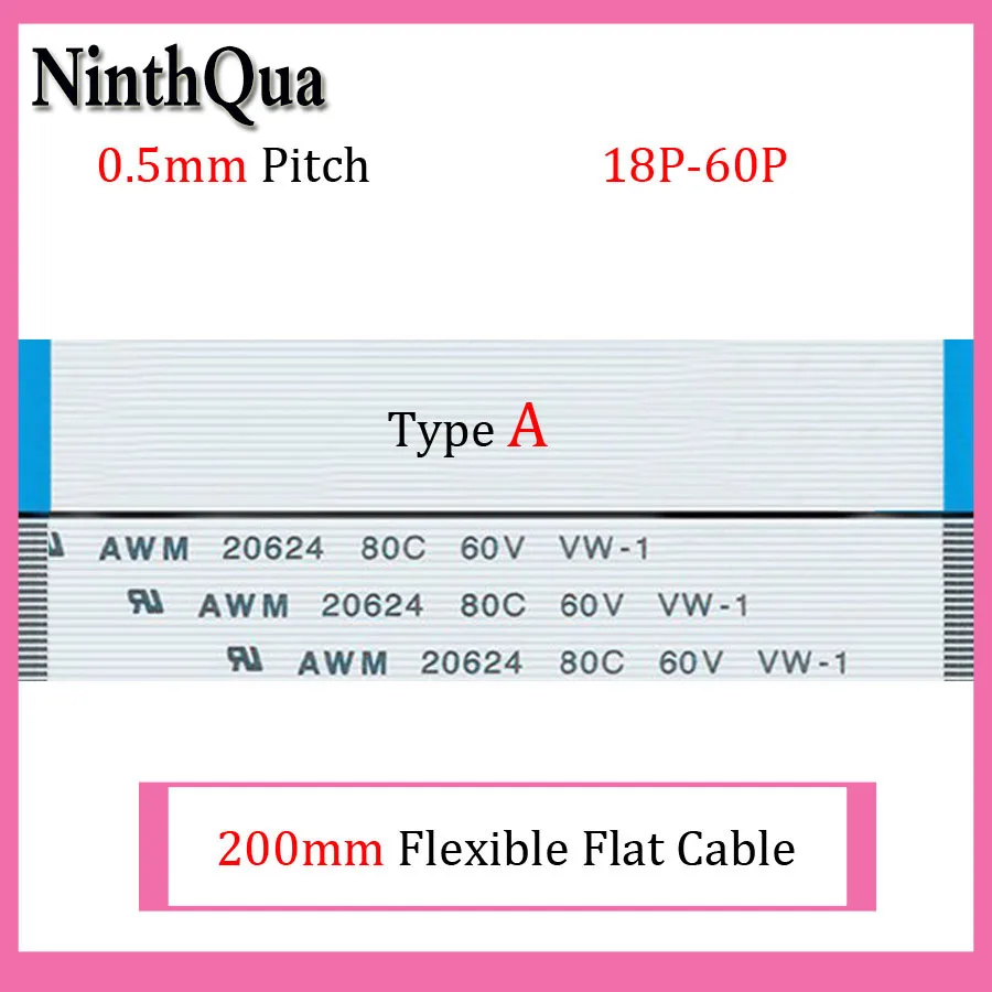 100pcs 200mm Length 0.5mm Pitch Type A Isotropy FFC FPC Flexible Flat Cable 18P 20P 22P 24P 26P 28P 30P 32P 34P 36P 40P 50P 60P