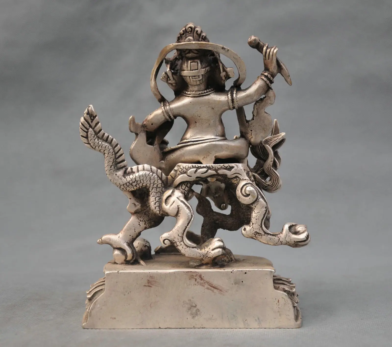 Chinese Taoism copper brass Deity Heaven Jade Emperor seat Dragon Chair Statue 15cm