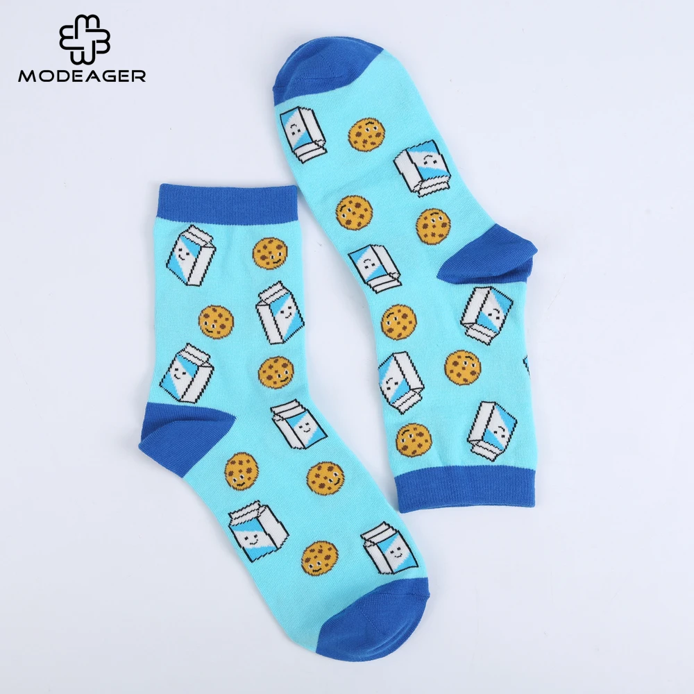 Modeager Brand Kawaii Milk Box Cookies Patterned Funny Women Female Socks Korea Style lovely Cotton Short Socks for ladies