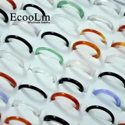 10Pcs EcooLin Jewelry Multicolor Carnelian Agatee Women Girls Thin Rings Lots Mixed Colors Bulk Packs LR4021