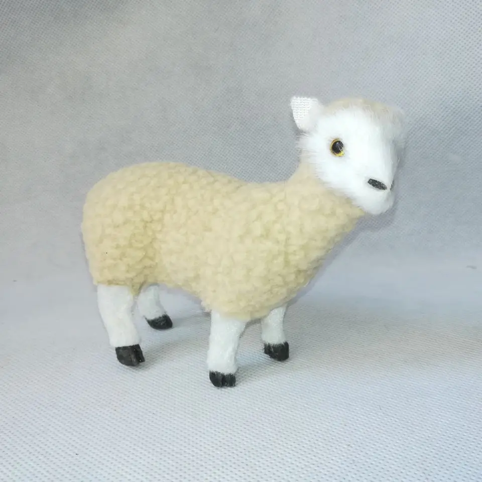 real life toy about 12x10cm sheep toy model polyethylene&real furs goat model home decoration props ,model gift d1079