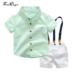 Tem Doger Boy Clothing Sets 2018 Summer Toddler Kids Boys Clothes Suit Green Shirt+Overalls 2PCS Outfits Sets Child Boy Clothing