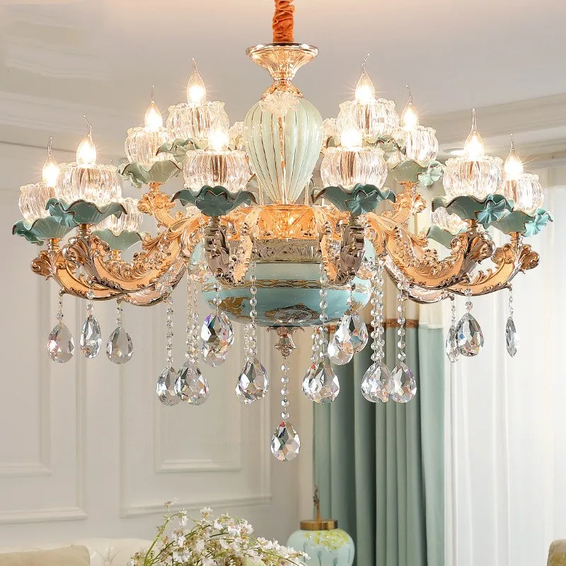 Glass Crystals For Chandeliers Green Ceramic Chandeliers Zinc Alloy Gold Living Room Lighting Dining Room Crystal Chandeliers