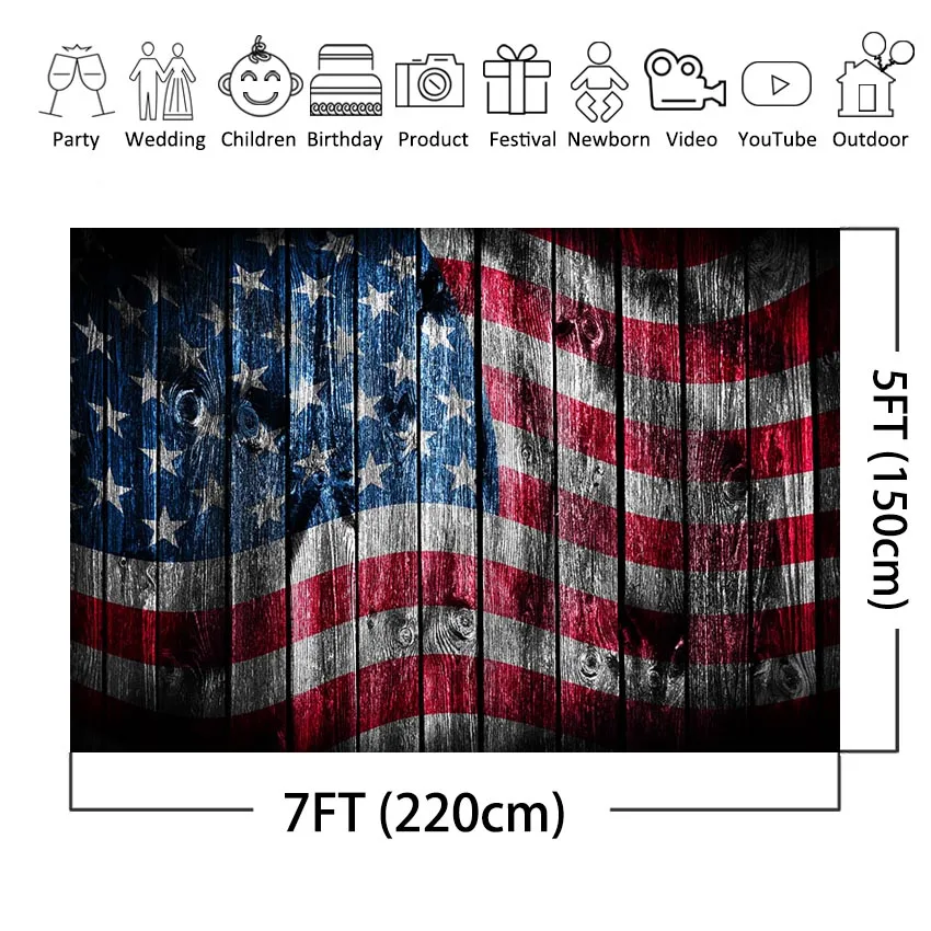 Independence Day Photography Backdrop American Flag Party Decoration Day 4th of July Photo Background Wood Floor Banner