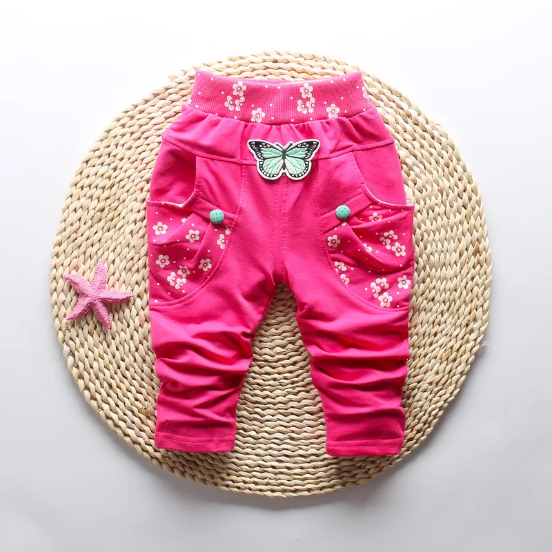 2017 New Spring 100% cotton High-quality cute Butterfly embroidery pattern baby girls pants 0-3 year baby pants for girls