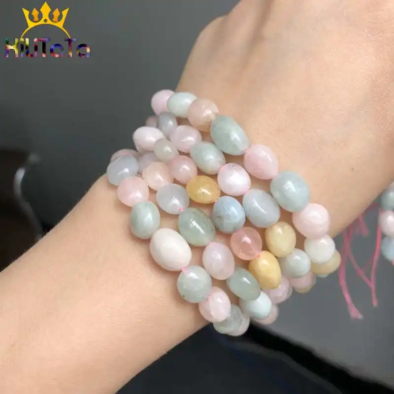 8-10mm Natural Irregular Genuine Morganite Stone Beads Loose Beads For Jewelry Making DIY Bracelet Necklace Accessories 15\'\'