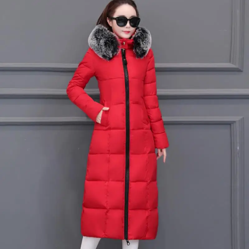 Hooded Military Long Parka Female Cotton Padded Red Puffer Coats Quilted Anorak Jacket Women Winter Jackets