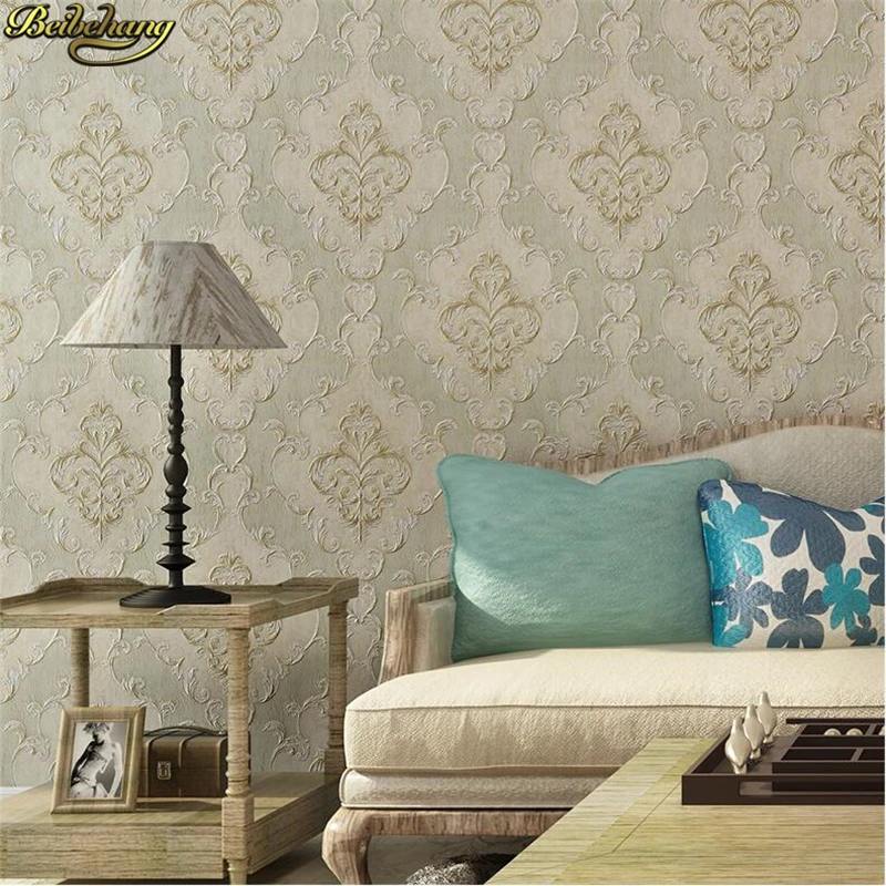 beibehang Environmentally friendly non-woven retro European TV sofa background wallpaper exquisite deep embossed  papel de pared