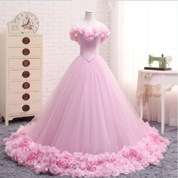 Vestidos De quinceañera De princesa rosa 2025, vestido De baile Formal De tul largo Floral con hombros descubiertos para niñas, Vestidos De 15 anos