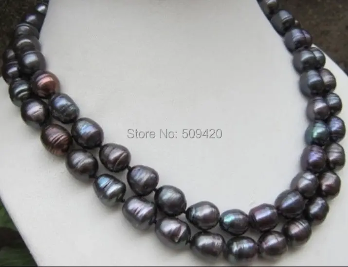 

Free Shipping NEW 11-13MM AAA NATURAL TAHITIAN BLACK BAROQUE PEARL NECKLACE 32"