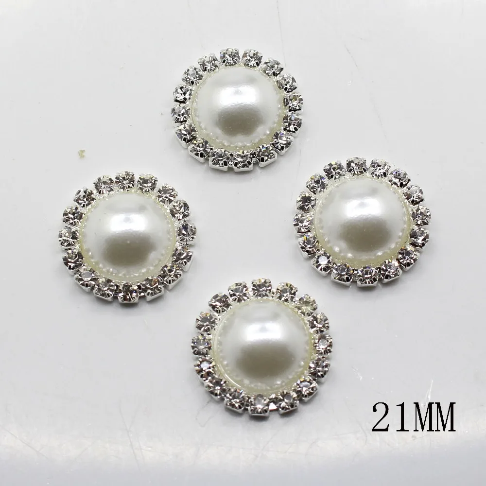 Nuevo10Pcs 21mm Pearl color Round Button Jewelry Accessories Flat  Handmade embellishment Fitting rhinestone craft supplies