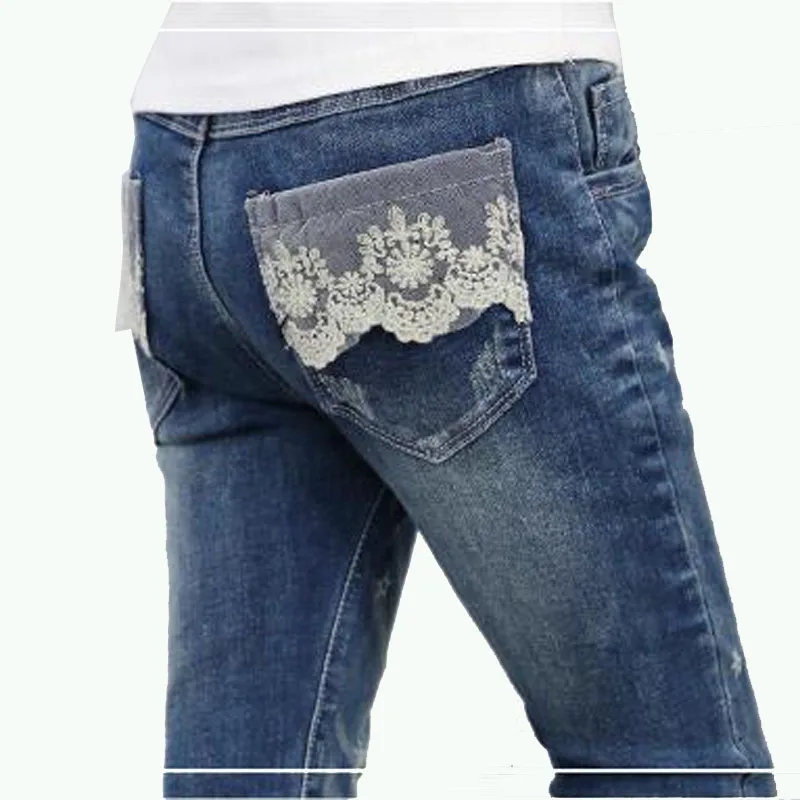 Mädchen hosen voller länge Jeans Jugend mädchen kinder hosen stickerei jeans denim casual hosen kinder spitze Regelmäßige hosen outwear