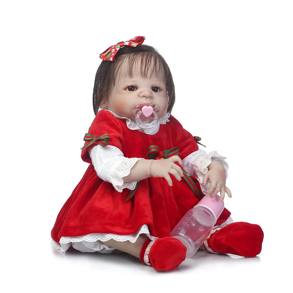 

Reborn Baby Doll 57cm Full Silicone Body Xmas Dress Girl Toddler Alive Bebe Bonecas Can Bath Toys for Children Gift