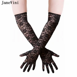 JaneVini 2018 Vintage Schwarz/Weiß Volle Finger Spitze Lange Braut Handschuhe Ellenbogen Länge Frauen Hochzeit Zubehör Guanti Sposa Lunghi