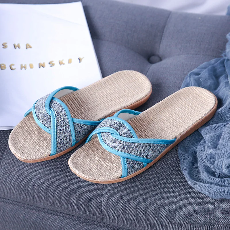 2023 Summer Flats Shoes Woman Casual Sneakers Flat Home Slippers Beach Linen Sandals Flip Flops intersect Women Indoor Slipper