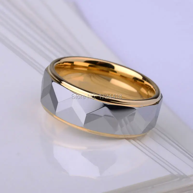 8mm Width Gold Plating Tungsten Wedding Rings  for Women Men Prism Design Fine Jewelry, Customized