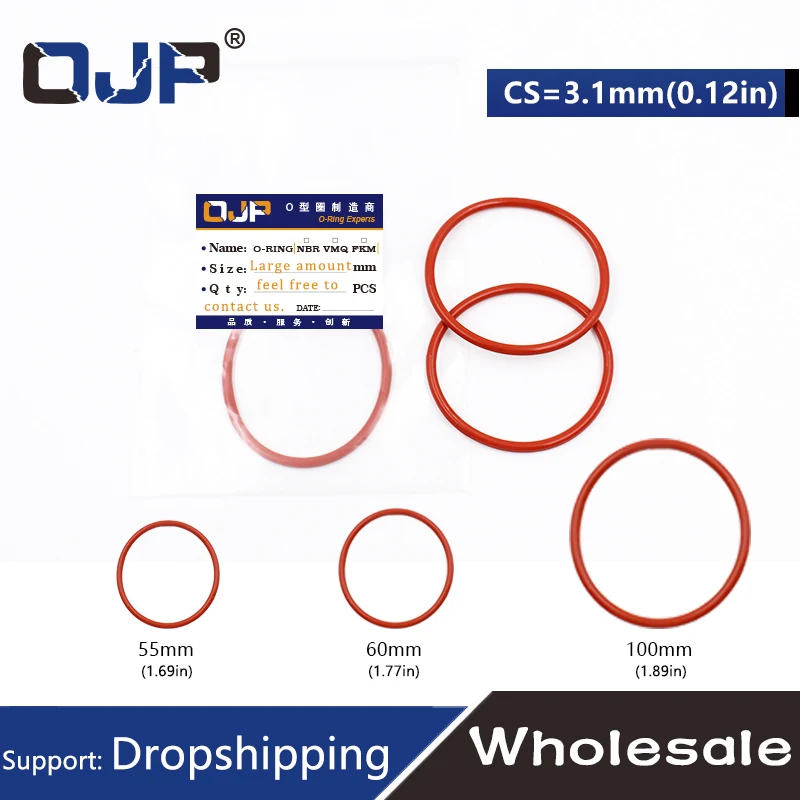 Thickness 3.1/4/5.7mm Red VMQ O-ring cross section silicon rubber sealing gasket rubber washer wholesale in specifications