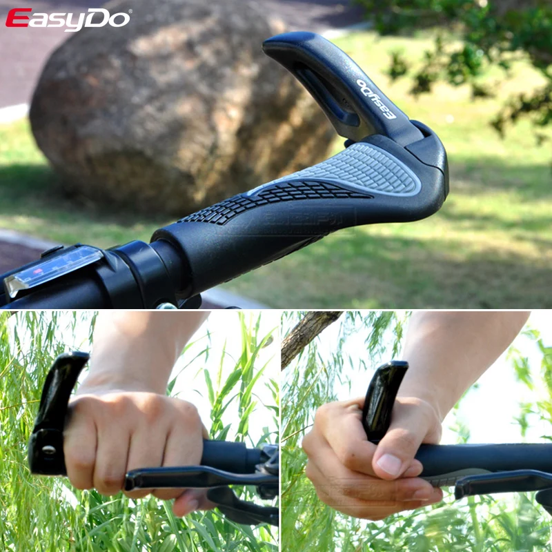 EasyDo Bicycle MTB Handlebar Grips Bar Ends Ergonomic Anti Skid Aluminum Alloy Rubber Grips Bicycle Grips Accessories 1060D