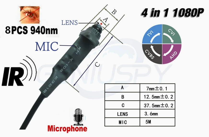 

UTC 940NM Mini IR Bullet Camera 2.0MP 1080P Sony IMX323 AHD/TVI/CVI/CVBS Camera 4 IN 1 For Indoor Video&Audio Surveillance