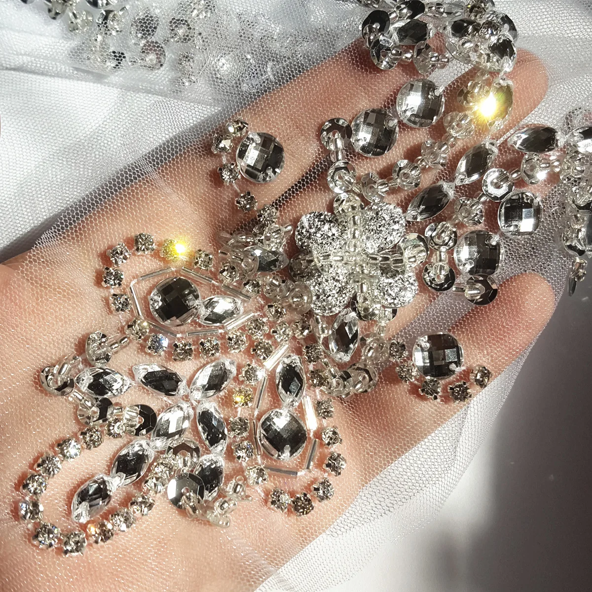 BLING Crystal Beaded Sew on 20x34cm Rhinestone Bridal Applique Patches Diy Sewing Accessories For Wedding Dress Decoration Stras