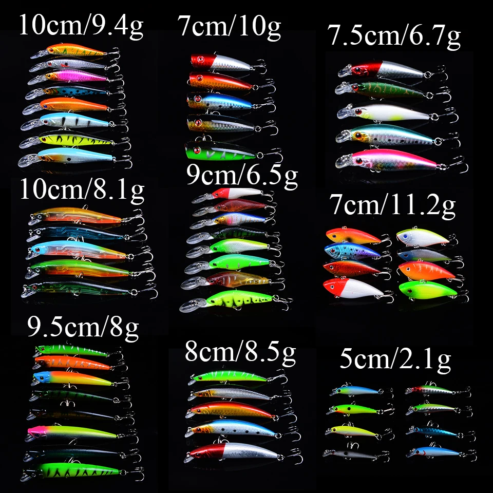 

Hard Baits Artificial 59pcs Mixed 9 Different Models Popper Minnow VIB Fishing Lures Set Lifelike Bass Crankbait Fishing Tackle