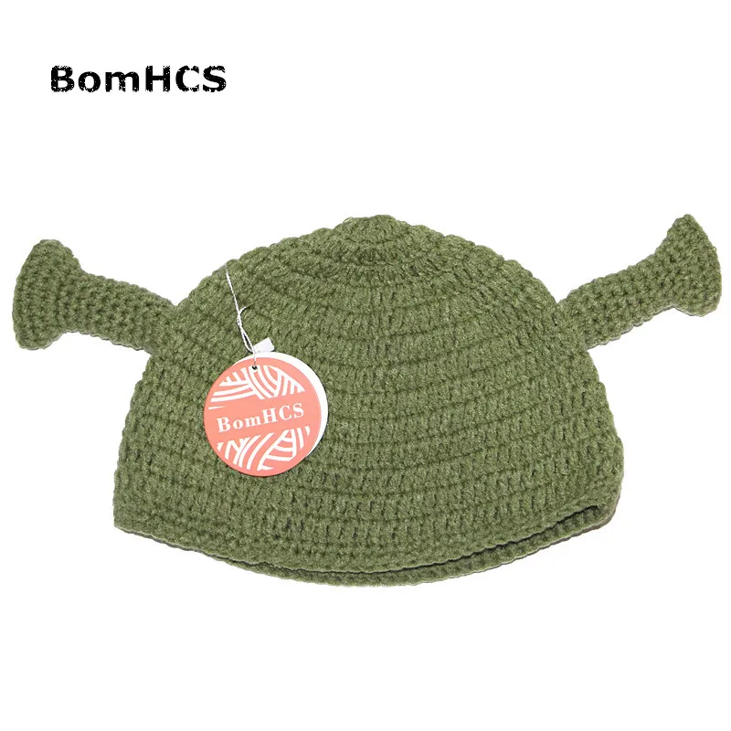 BomHCS Novelty Cute Monster Shrek Beanies Men's Women's Hats Funny Animal Caps Birthday Unique Gifts Handmade Warm Winter Gorros