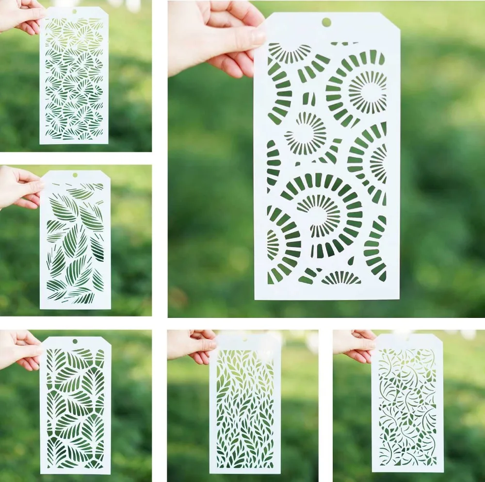 6 PCS DIY Craft Poppy Tropical Leaf Stencil for DIY Scrapbooking Stamping Album Crafts Decorative Paper Cards