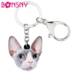 Bonsny Statement Acrylic Cartoon Hairless Sphynx Key Chains Keychains Rings Jewelry For Women Girls Handbag Purse Charms Animal