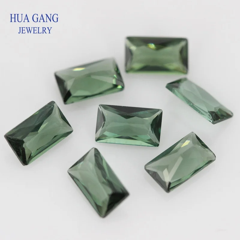 152# Green Rectangle Shape Princess Cut Synthetic Spinel Stone For Jewelry Size 2x3mm~8x10mm