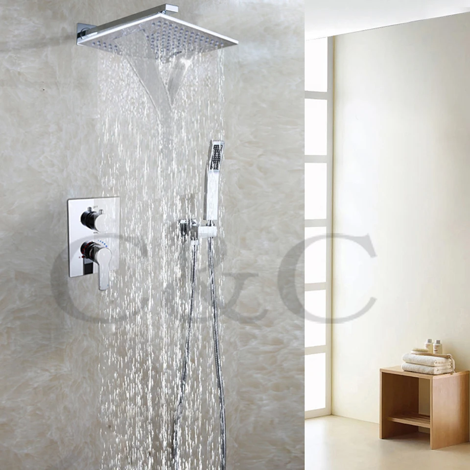 10 Inch Square Rain Waterfall Shower Head Bathroom Products Hot And Cold Rain Bath Shower Faucet Set